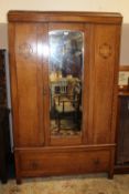 AN OAK VINTAGE MIRRORED WARDROBE