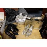 A PAIR OF FEATHER EMBELLISHED KAREN MILLEN SHOES - EU SIZE 37 PLUS MATCHING BAG, together with