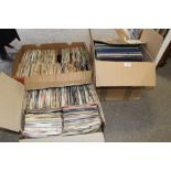 A BOX OF LPS AND TWO TRAYS OF 7" SINGLES