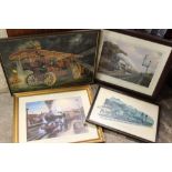 A QUANTITY OF FRAMED AND GLAZED RAILWAY STEAM ENGINE AND STEAM ROLLER PRINTS (4)