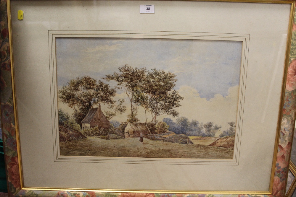 A LARGE FRAMED AND GLAZED WATERCOLOUR OF A COUNTRY COTTAGE, OVERALL HEIGHT 64 CM - Image 2 of 2