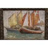 (XX). Continental school, an impressionist boat scene, oil on board, gilt framed, 15 x 21 cm A/