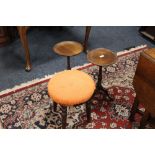 A VICTORIAN MAHOGANY REVOLVING PIANO STOOL WITH TWO MODERN WINE TABLES (3)