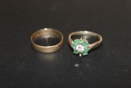 A HALLMARKED 9 CT GOLD FLORAL SET DRESS RING, MISSING ONE STONE, TOGETHER WITH A HALLMARKED 9 CT