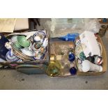 THREE BOXES OF ASSORTED CERAMICS AND GLASSWARE TO INCLUDE MASONS, ROYAL ALBERT ETC, GLASS