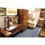 A STAG MINSTREL DRESSING TABLE AND DOUBLE WARDROBE