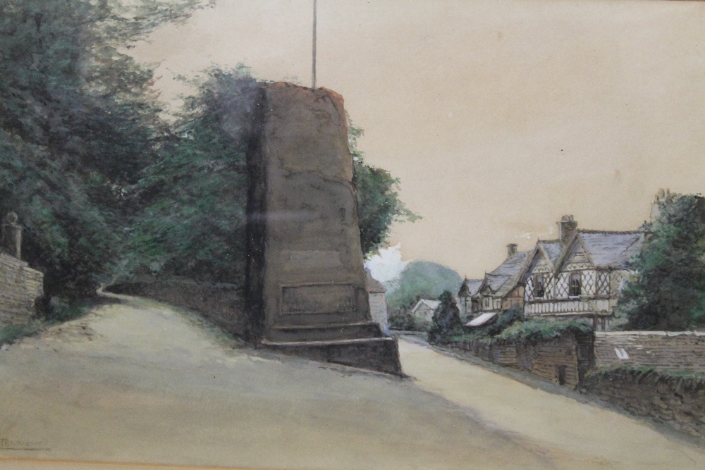 A FRAMED AND GLAZED WATERCOLOUR DEPICTING A RURAL STREET SCENE SIGNED JH BLAKEWELL?TOGETHER WITH A - Image 2 of 3