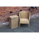 A LLOYD LOOM ARMCHAIR AND RECTANGULAR LINEN BOX (2)