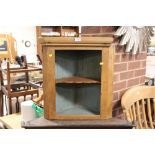 A VINTAGE SMALL PINE OPEN CORNER CUPBOARD