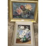 A FRAMED OIL ON CANVAS FLORAL STILL LIFE OIL ON CANVAS SIGNED ALIX JENNINGS, TOGETHER WITH AN