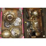 TWO TRAYS OF METALWARE TO INCLUDE A SILVER PLATER LIDDED TUREEN