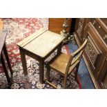 A SMALL VINTAGE CHILDS SCHOOL DESK AND CHAIR W-46.5 CM