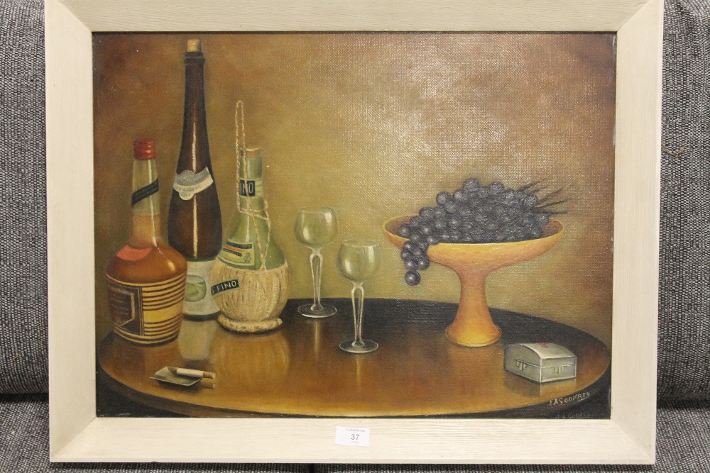 A FRAMED OIL ON BOARD OF A TABLE TOP STILL LIFE STUDY SIGNED A GODFREY LOWER RIGHT SIZE - 59CM X - Image 3 of 3