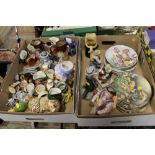 TWO TRAYS OF CERAMIC FIGURES, TOBY JUGS AND COLLECTORS PLATES
