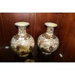 A PAIR OF ORIENTAL VASES DECORATED WITH BIRDS, WITH ORANGE CHARACTER MARKS TO BASE - H 30 CM