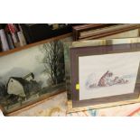 A QUANTITY OF ASSORTED PICTURES AND PRINTS TO INCLUDE AN ORIENTAL 3-D MOTHER OF PEARL PICTURE, SMALL