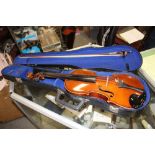 A CASED METROPOLE TWO PIECE BACK VIOLIN AND BOW