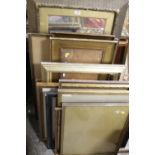 A QUANTITY OF VINTAGE GILT PICTURE FRAMES OF ASSORTED SIZES, SOME WITH GLASS (12)