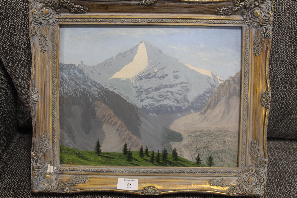 A FRAMED OIL ON BOARD OF AN ALPINE SCENE MONOGRAMMED LOWER LEFT SIZE- 35CM X 26CM - Image 2 of 4