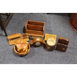 A COLLECTION OF ASSORTED TREEN TO INCLUDE MANTEL CLOCK, DESK STAND, BOOK ENDS ETC (7)