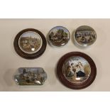 A TRAY OF VINTAGE TOBACCO JARS AND POT LIDS