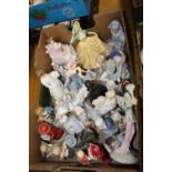 A TRAY OF CERAMIC AND RESIN FIGURES TO INCLUDE A ROYAL DOULTON JOY FIGURE HN 4053, WEDGWOOD SERENITY