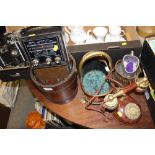 A VINTAGE STYLE TELEPHONE, BRASS BANDED OAK BUCKET, VOLARE RADIO ETC