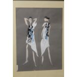 A PAIR OF FRAMED AND GLAZED MIXED MEDIA MODERNIST PICTURES OF FEMALE FIGURES INDISTINCTLY SIGNED