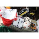 TWO BAGS OF UMBRO ENGLAND FOOTBALL TRACK SUITS ETC. TOGETHER WITH A SIGNED WOLVES FOOTBALL AND A