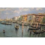 A LARGE GILT FRAMED OIL ON CANVAS VENETIAN SCENE ENTITLED CANZANELLA SIGNED TO REVERSE AND LOWER