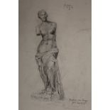 AFTER PABLO PICASSO - AN UNFRAMED PEN AND INK DRAWING OF A STATUE OVERALL SIZE- 40CM X 28CM