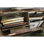 TWO BOXES OF ASSORTED PRINTS, WATERCOLOURS AND ENGRAVINGS ETC.