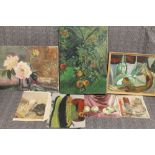 A COLLECTION OF STILL LIFE IMPRESSIONIST OIL PAINTINGS TO INCLUDE A FRAMED EXAMPLE (7)