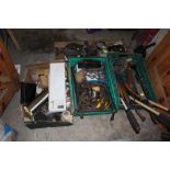 FIVE TRAYS OF VARIOUS TOOLS, PARTS ETC TO INCLUDE SOLDER WIRE, PLANE ETC