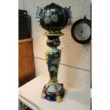 A MAJOLICA STYLE JARDINIERE AND STAND - H 103 CM A/F