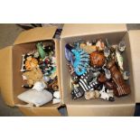 A BOX OF CERAMIC AND CAT FIGURES