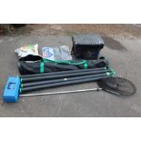 A QUANTITY OF FISHING EQUIPMENT AND RODS TO INCLUDE VINTAGE HEX CANE ROD, D.A.M RODS AND A