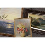 THREE ASSORTED FAMED OIL ON CANVASES COMPRISING OF A SEASCAPE SIGNED ROBERTSON, A STILL LIFE STUDY
