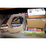 FOUR BOXES OF ASSORTED BOOKS TO INCLUDE JAMES BOND INTEREST BOOKS, VINTAGE CHILDRENS ANNUALS,