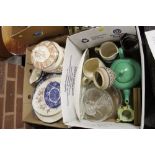 TWO TRAYS OF ASSORTED CERAMICS AND GLASSWARE TO INCLUDE A CUT GLASS FRUIT BOWL