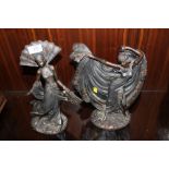 TWO ART DECO STYLE BRONZE EFFECT RESIN FEMALE FIGURES