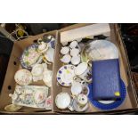 TWO TRAYS OF ASSORTED CHINA AND CERAMICS TO INCLUDE SPODE PERSIA CHINA, BOXED MINTON COMMEMORATIVE