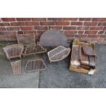 A QUANTITY OF FIRE PLACE PARTS TO INCLUDE SEVERAL CAST GRATES ETC