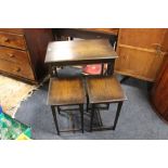 A VINTAGE OAK NEST OF THREE TABLES H-71 W-71 CM