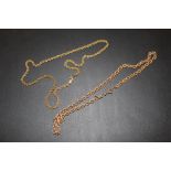 A HALLMARKED 9 CT GOLD ROPE TWIST CHAIN TOGETHER WITH A 9 CT ROSE GOLD ROPE TWIST CHAIN (SNAPPED),
