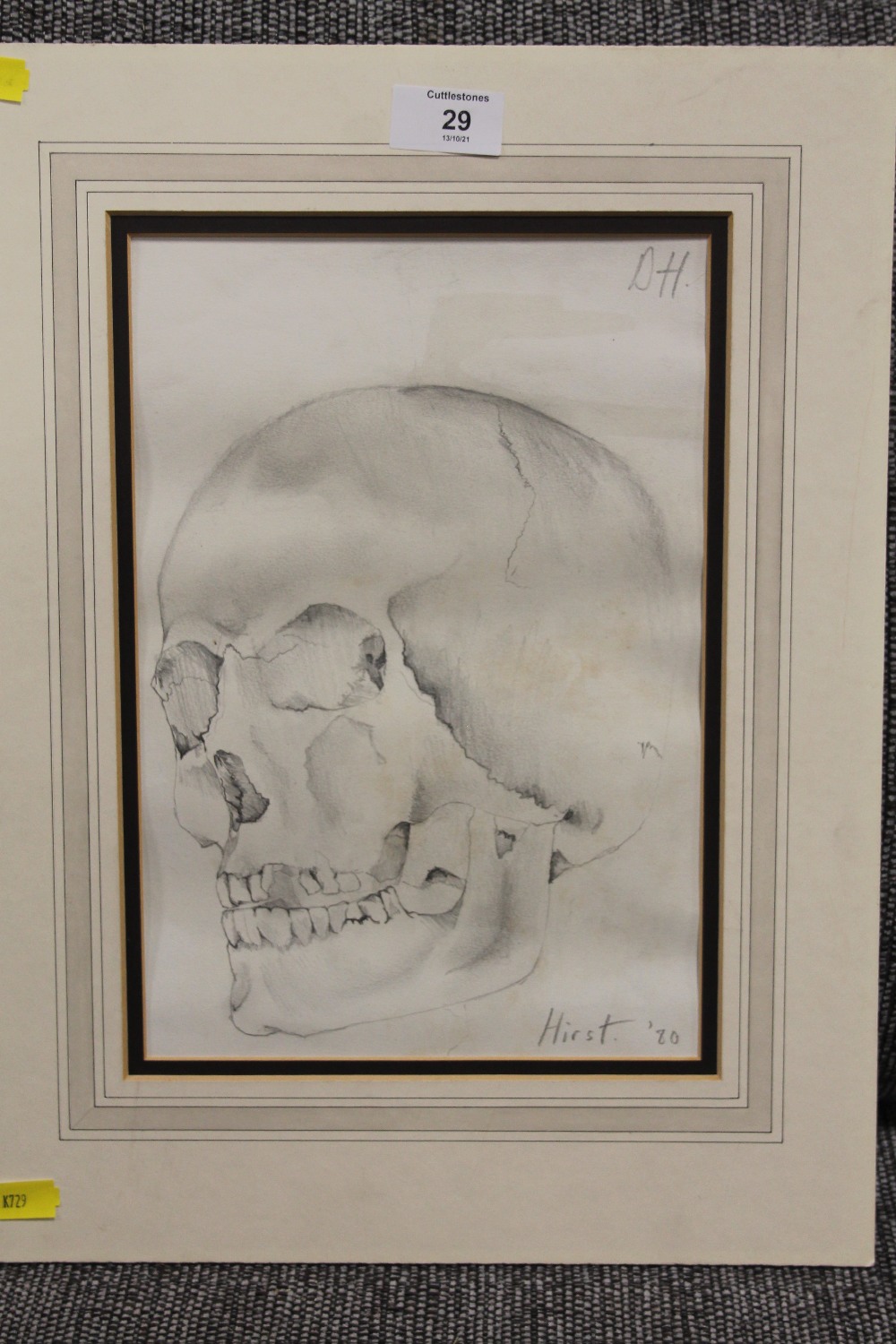 AN UNFRAMED MOUNTED PENCIL SKETCH STUDY OF A SKULL SIZE - 29CM X 20CM - Image 2 of 5