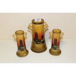 A SET OF THREE ROYAL DOULTON TWIN HANDLED VASES D3416