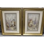 A. STORIE (XIX-XX). Scottish school, a pair of Continental town scenes with figures, one with