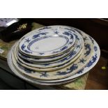 NINE BLUE AND WHITE MEAT DISHES AND VEGETABLE DISHES TO INCLUDE MILTON WARE