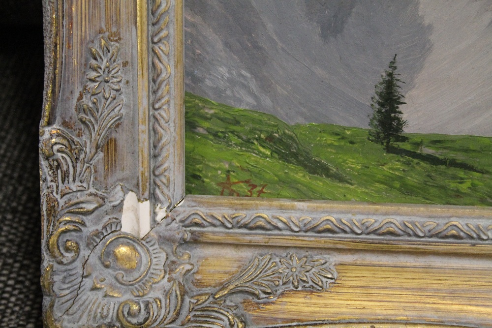 A FRAMED OIL ON BOARD OF AN ALPINE SCENE MONOGRAMMED LOWER LEFT SIZE- 35CM X 26CM - Image 3 of 4